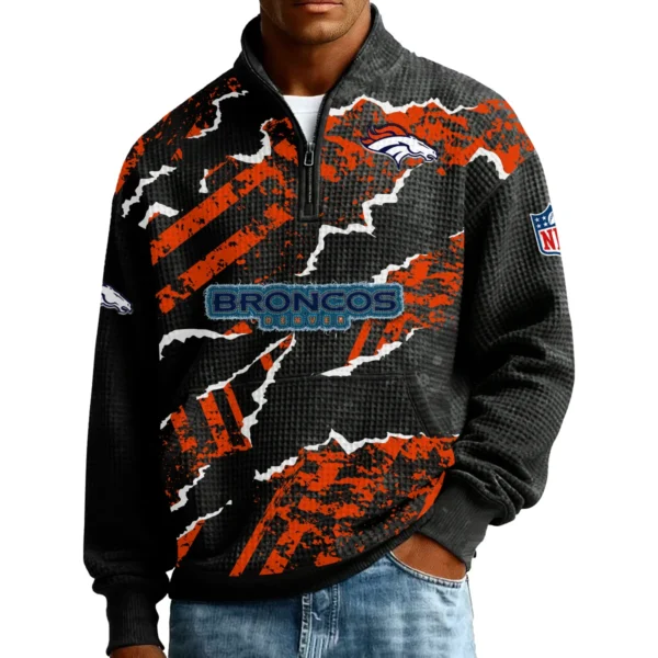 Denver Broncos Men’s Quarter Zip Pullover Sweatshirt Waffle Knit Pockets 2026 Limited
