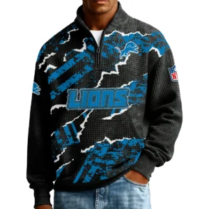 Detroit Lions Men’s Quarter Zip Pullover Sweatshirt Waffle Knit Pockets 2026 Limited