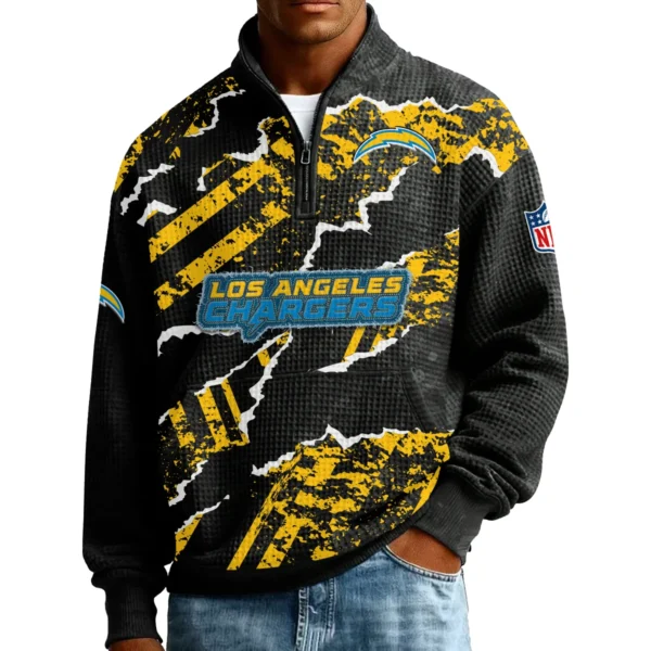 Los Angeles Chargers Men’s Quarter Zip Pullover Sweatshirt Waffle Knit Pockets 2026 Limited