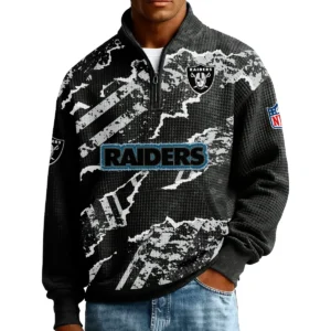 Las Vegas Raiders Men’s Quarter Zip Pullover Sweatshirt Waffle Knit Pockets 2026 Limited
