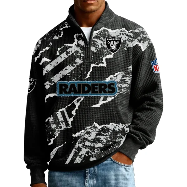 Las Vegas Raiders Men’s Quarter Zip Pullover Sweatshirt Waffle Knit Pockets 2026 Limited