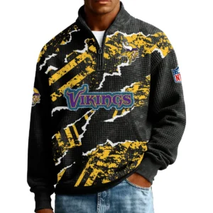 Minnesota Vikings Men’s Quarter Zip Pullover Sweatshirt Waffle Knit Pockets 2026 Limited