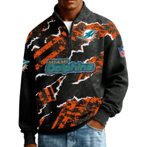 Miami Dolphins Men’s Quarter Zip Pullover Sweatshirt Waffle Knit Pockets 2026 Limited
