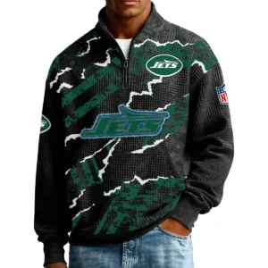 New York Jets Men’s Quarter Zip Pullover Sweatshirt Waffle Knit Pockets 2026 Limited