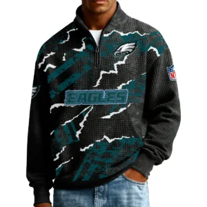 Philadelphia Eagles Men’s Quarter Zip Pullover Sweatshirt Waffle Knit Pockets 2026 Limited