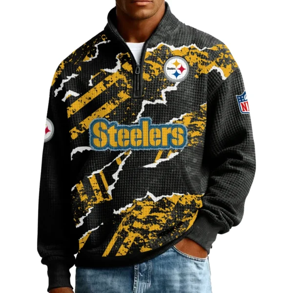 Pittsburgh Steelers Men’s Quarter Zip Pullover Sweatshirt Waffle Knit Pockets 2026 Limited