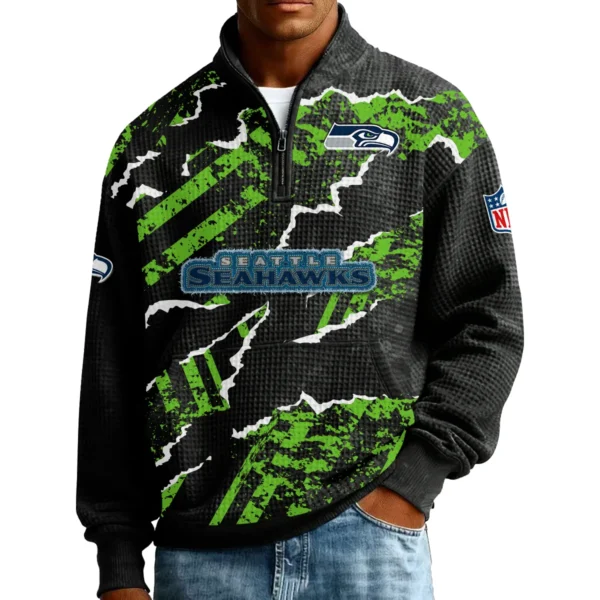 Seattle Seahawks Men’s Quarter Zip Pullover Sweatshirt Waffle Knit Pockets 2026 Limited