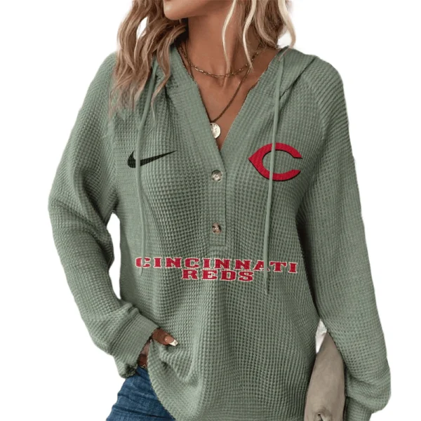 Cincinnati Reds Women’s Waffle Knit V-Neck Hoodie
