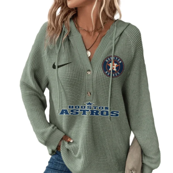 Houston Astros Women’s Waffle Knit V-Neck Hoodie