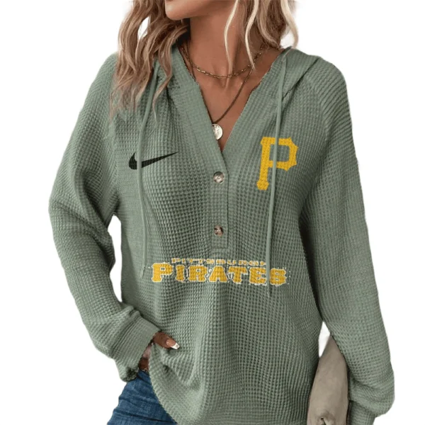 Pittsburgh Pirates Women’s Waffle Knit V-Neck Hoodie