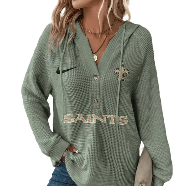 New Orleans Saints Women’s Waffle Knit V-Neck Hoodie