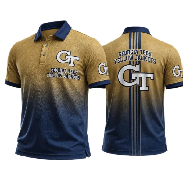 Georgia Tech Yellow Jackets Men’s Button Short Sleeve Polo Bottom Slit 2026 Limited