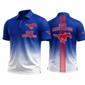 SMU Mustangs Men’s Button Short Sleeve Polo Bottom Slit 2026 Limited