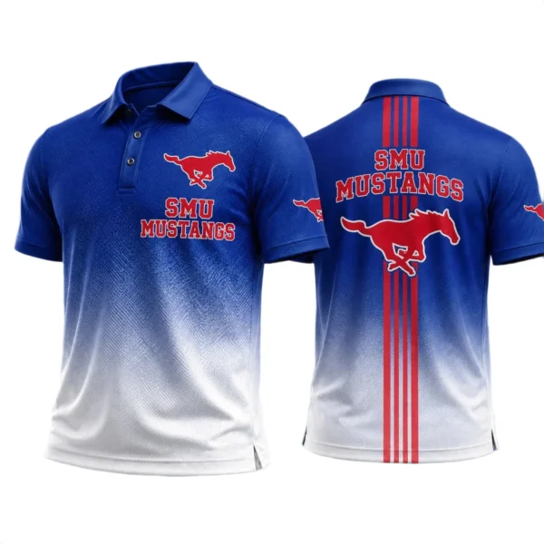 SMU Mustangs Men’s Button Short Sleeve Polo Bottom Slit 2026 Limited