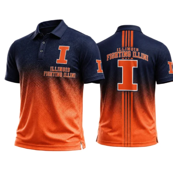 Illinois Fighting Illini Men’s Button Short Sleeve Polo Bottom Slit 2026 Limited