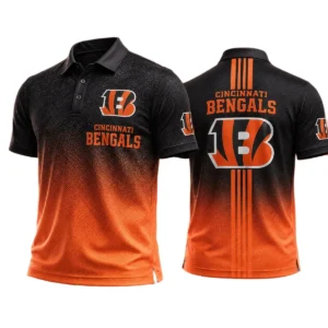 Cincinnati Bengals Men’s Button Short Sleeve Polo Bottom Slit New 2026 Limited