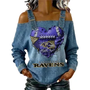 Baltimore Ravens Women's Off-Shoulder Long Sleeve Top Shoulder Straps Limited