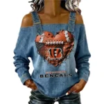 Cincinnati Bengals Women's Off-Shoulder Long Sleeve Top Shoulder Straps Limited
