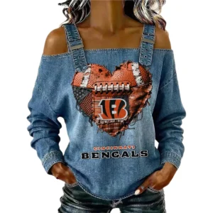 Cincinnati Bengals Women's Off-Shoulder Long Sleeve Top Shoulder Straps Limited