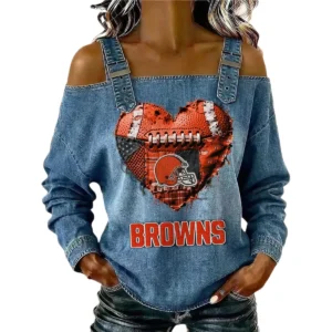 Cleveland Browns Women's Off-Shoulder Long Sleeve Top Shoulder Straps Limited