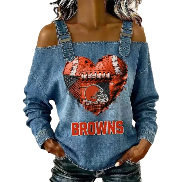Cleveland Browns Women's Off-Shoulder Long Sleeve Top Shoulder Straps Limited