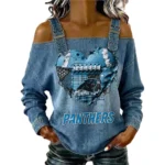 Carolina Panthers Women's Off-Shoulder Long Sleeve Top Shoulder Straps Limited
