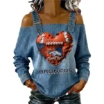 Denver Broncos Women's Off-Shoulder Long Sleeve Top Shoulder Straps Limited