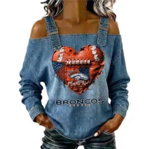 Denver Broncos Women's Off-Shoulder Long Sleeve Top Shoulder Straps Limited