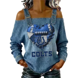 Indianapolis Colts Women's Off-Shoulder Long Sleeve Top Shoulder Straps Limited