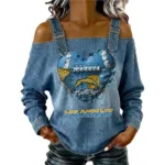 Los Angeles Chargers Women's Off-Shoulder Long Sleeve Top Shoulder Straps Limited