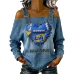 Los Angeles Rams Women's Off-Shoulder Long Sleeve Top Shoulder Straps Limited