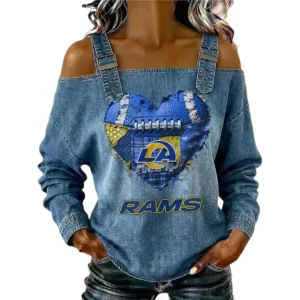 Los Angeles Rams Women's Off-Shoulder Long Sleeve Top Shoulder Straps Limited