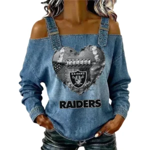 Las Vegas Raiders Women's Off-Shoulder Long Sleeve Top Shoulder Straps Limited