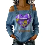 Minnesota Vikings Women's Off-Shoulder Long Sleeve Top Shoulder Straps Limited