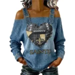 New Orleans Saints Women's Off-Shoulder Long Sleeve Top Shoulder Straps Limited