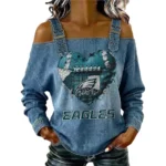 Philadelphia Eagles Women's Off-Shoulder Long Sleeve Top Shoulder Straps Limited