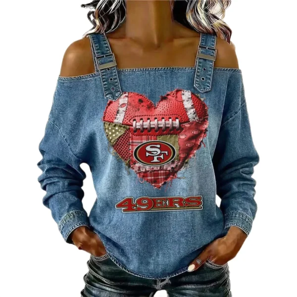 San Francisco 49ers Women's Off-Shoulder Long Sleeve Top Shoulder Straps Limited