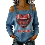 Tampa Bay Buccaneers Women's Off-Shoulder Long Sleeve Top Shoulder Straps Limited