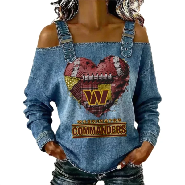 Washington Commanders Women's Off-Shoulder Long Sleeve Top Shoulder Straps Limited
