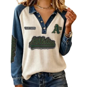 Athletics Women’s Contrast Patchwork Waffle Long Sleeve Shirt Personalize Name