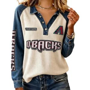 Arizona Diamondbacks Women’s Contrast Patchwork Waffle Long Sleeve Shirt Personalize Name