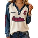 Cleveland Guardians Women’s Contrast Patchwork Waffle Long Sleeve Shirt Personalize Name