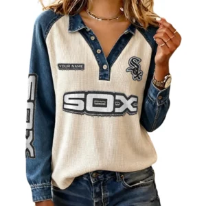 Chicago White Sox Women’s Contrast Patchwork Waffle Long Sleeve Shirt Personalize Name