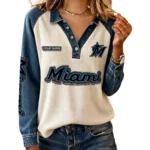 Miami Marlins Women’s Contrast Patchwork Waffle Long Sleeve Shirt Personalize Name