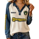 Milwaukee Brewers Women’s Contrast Patchwork Waffle Long Sleeve Shirt Personalize Name