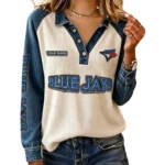 Toronto Blue Jays Women’s Contrast Patchwork Waffle Long Sleeve Shirt Personalize Name