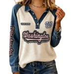 Washington Nationals Women’s Contrast Patchwork Waffle Long Sleeve Shirt Personalize Name