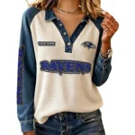 Baltimore Ravens Women’s Contrast Patchwork Waffle Long Sleeve Shirt Personalize Name