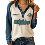Miami Dolphins Women’s Contrast Patchwork Waffle Long Sleeve Shirt Personalize Name