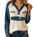 Philadelphia Eagles Women’s Contrast Patchwork Waffle Long Sleeve Shirt Personalize Name